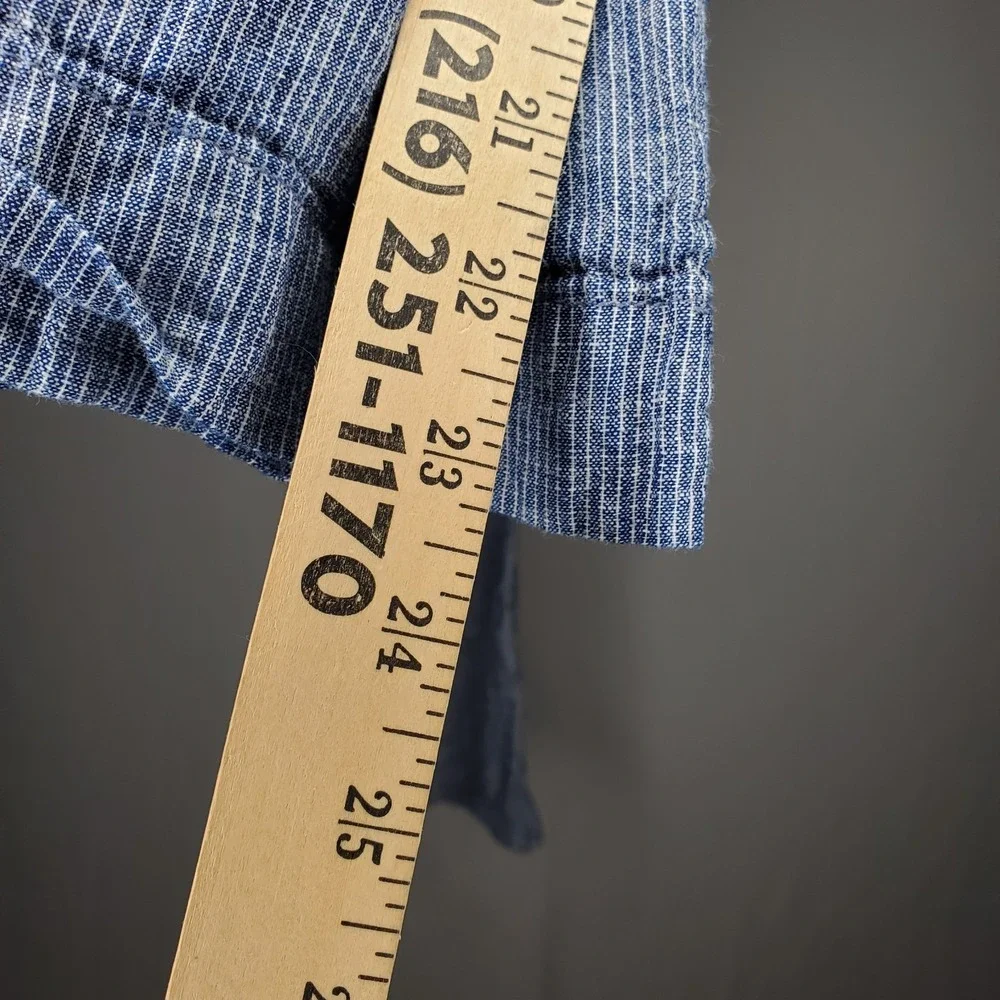 H&M Linen Cotton Crop Pants Women 6 Blue Drawstring Coastal Beachy Minimal